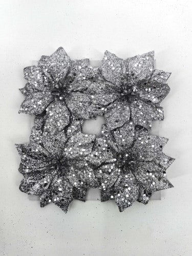 Glitter Poinsettia Head (Silver)