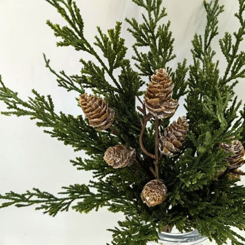 Artificial Real Touch Cypress Pine Spray with Cones X 3 (21")