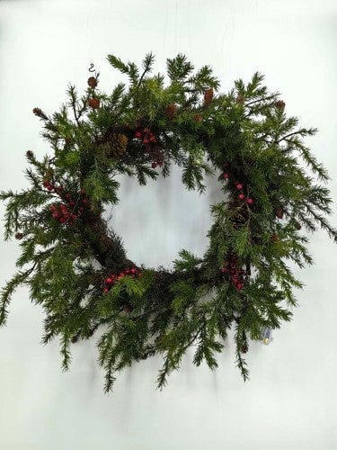 Artificial Deluxe Juniper Pine Wreath with Pinecones & Berries (36")