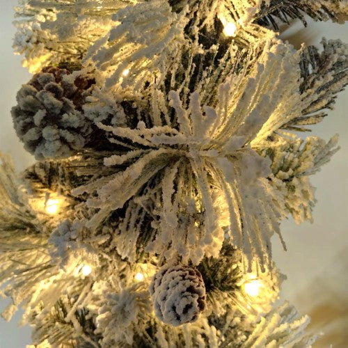 Snowy Mixed Pine Garland with Pinecone & 100 LED Lights & 150 Tips - 6'