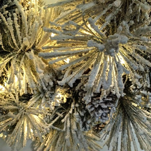 Snowy Mixed Pine Garland with Pinecone & 100 LED Lights & 150 Tips - 6'