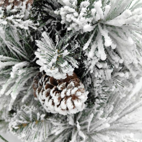 Snowy Mixed Pine Garland with Pinecone & 100 LED Lights & 150 Tips - 6'