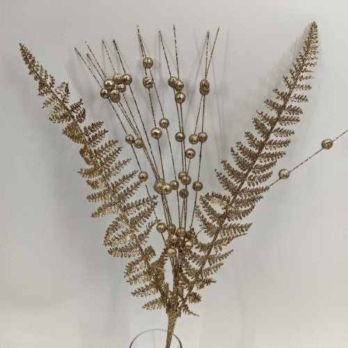 Artificial Glitter Fern Spray (Champagne)