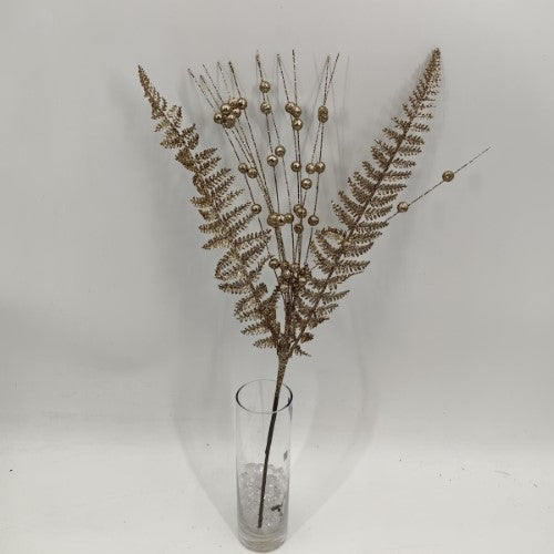 Artificial Glitter Fern Spray (Champagne)