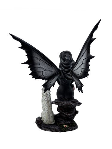 Ornament - Black Fairy With Howling Wolf (22 x 25 x 34.5cm)