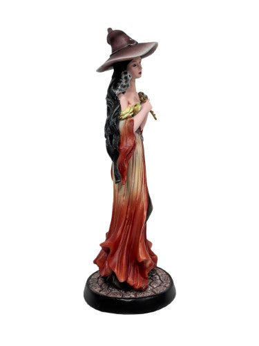 Ornament - Red Witch With Owl Holding Key (8 x 8 x 22cm)