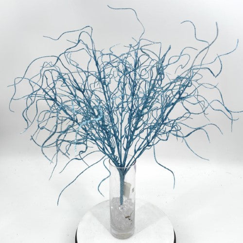Glitter Twisted Willow Bush (Light Blue)