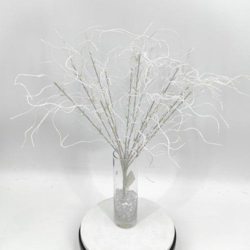 Glitter Twisted Willow Bush (White)