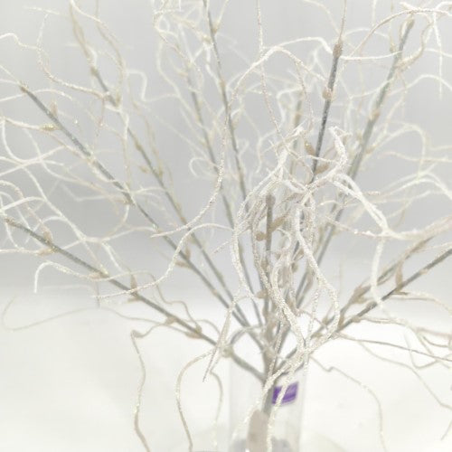 Glitter Twisted Willow Bush (White)