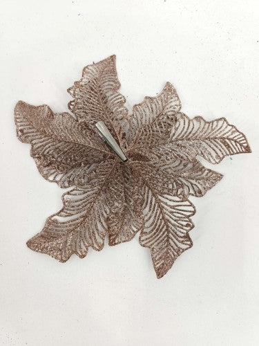 Artificial Poinsettia Head (Rose Gold Glittered)