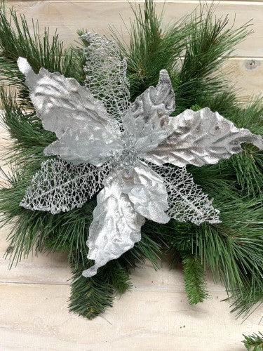 Metal & Mesh Poinsettia Flowers (Silver)
