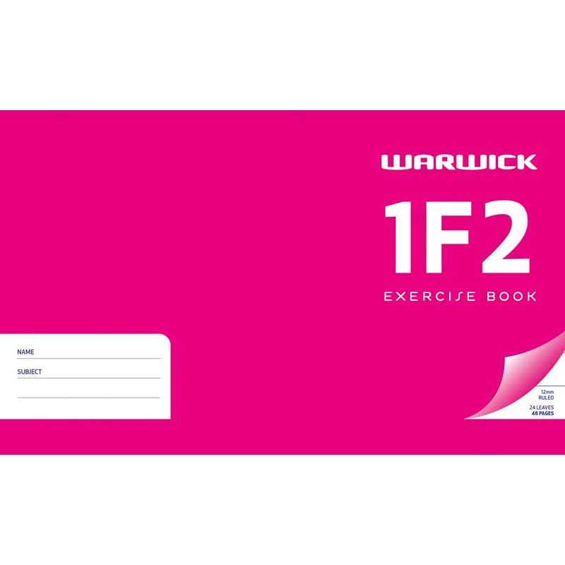 Compact Warwick Exercise Book 1F2 with 24 ruled leaves, vibrant pink cover, ideal for effective note-taking and study.