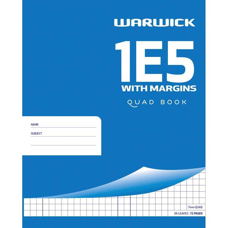 Warwick Exercise Book 1E5: 36-leaf quad notebook with 7mm grid, ideal for precise notes and mathematics, compact size 255x205mm.