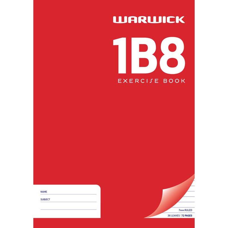 Warwick Exercise Book 1B8, A4 36 leaves, unpunched, 7mm ruled, ideal for organized notes and versatile writing tasks.