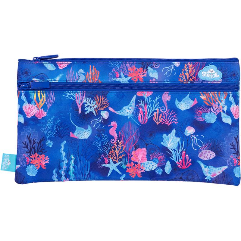 Colorful Spencil Coral Garden Pencil Case 340x170mm with two zipped compartments and name label for school supplies.