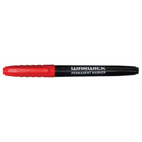 Warwick Red Fine Tip Permanent Markers, box of 12, perfect for labeling, art, and craft projects.