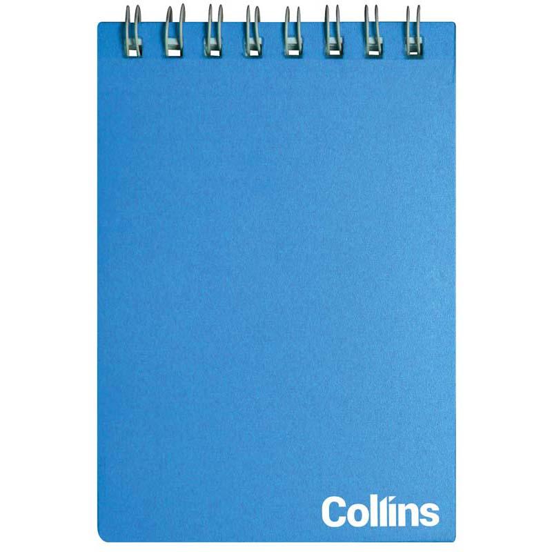 Collins Ice Blue notebook with wiro binding, 48 ruled leaves, compact 77x112 mm size, perfect for notes and sketches.