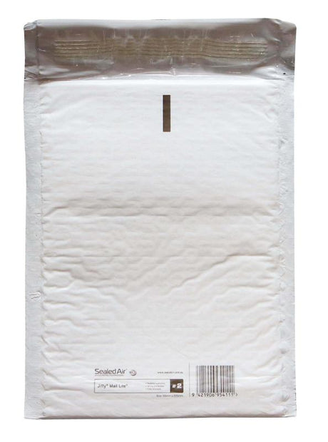 Jiffy Mail Lite Bag Size 2, 155x225mm, bubble mailer for secure, eco-friendly shipping of fragile items.