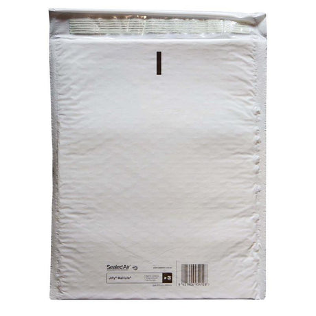 Jiffy Mail Lite Size 3 bubble-lined envelope, 215x280mm, eco-friendly for secure shipping of fragile items.