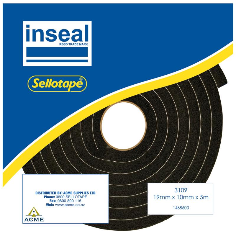 Inseal 3109 PKD sealing strip, 19mm thick, 10mm wide, 5m long, ideal for insulation and weatherproofing applications.