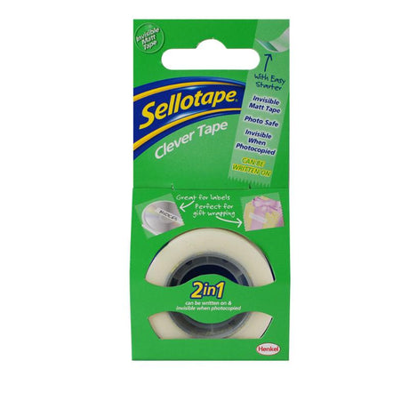 Ultra-clear 18mmx25m Sellotape for seamless adhesion, ideal for crafts, repairs, and gift wrapping with scissor-free tearing.