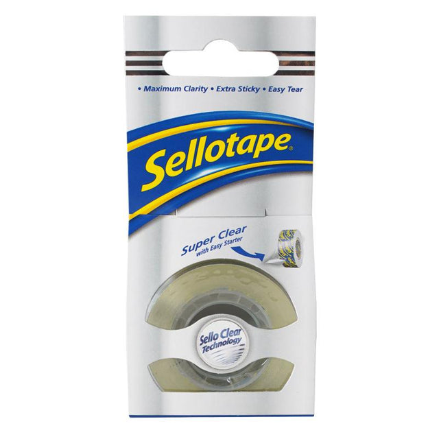 Sellotape Super Clear 18mmx25m rolls of transparent adhesive tape, perfect for crafting, wrapping, and repairs.