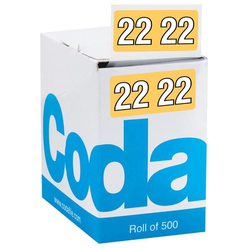 Codafile Label 25mm Year 2022 Roll of 500 for efficient document organization and easy retrieval.