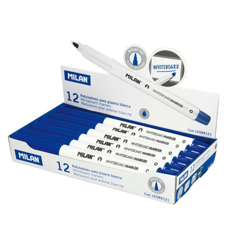 Milan Blue Whiteboard Marker with Fine Bullet Tip for clear, precise writing and easy erasing, ideal for classrooms and offices.
