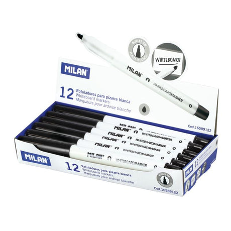 Milan Whiteboard Marker Fine Bullet Tip 3.7mm in black, perfect for smooth, precise writing on whiteboards.