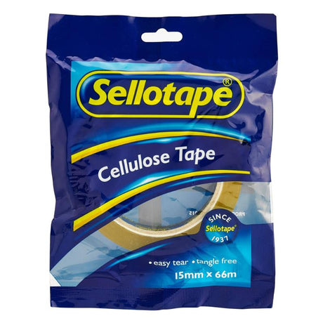Sellotape 1105 Cellulose Tape, eco-friendly, 15mmx66m, perfect for crafting, packaging, and easy everyday repairs.