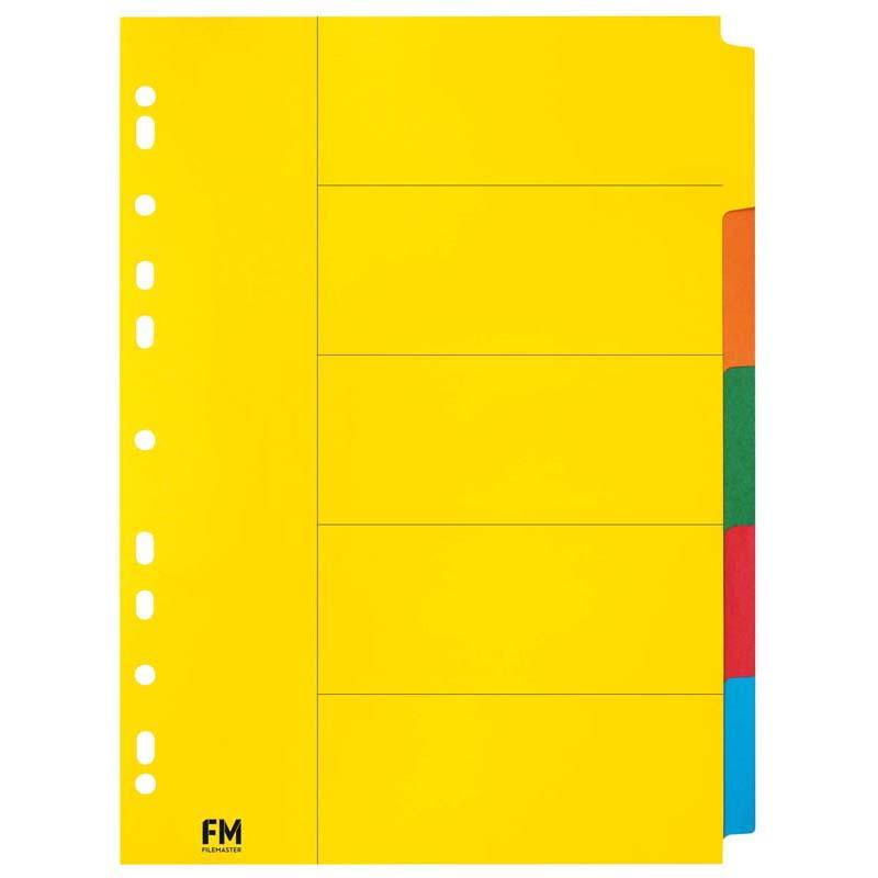 FM Indices A4 dividers with 5 colorful tabs for easy document organization and management in binders.