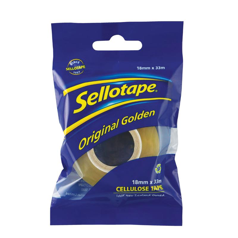 Sellotape 1100 Cellulose Tape, 18mmx33m, eco-friendly, easy-tear, tangle-free for packaging and crafting projects.