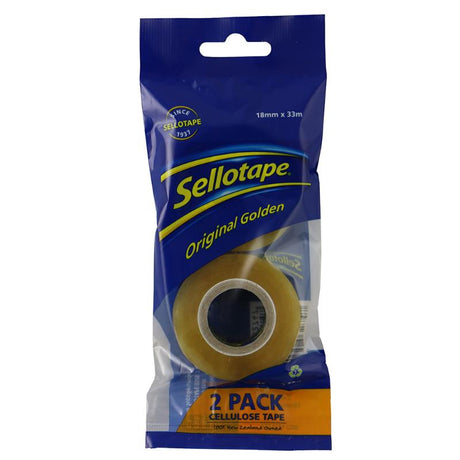 Sellotape 3274 cellulose tape pack of 2, 18mm x 33m, ideal for crafting, packaging, and eco-friendly projects.