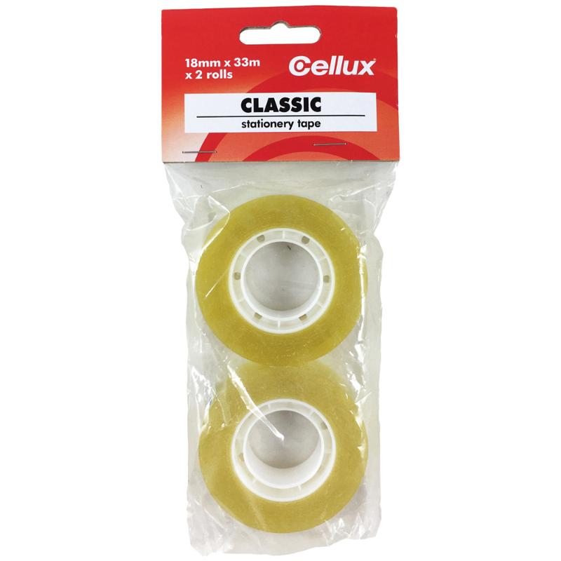 Cellux Classic Tape 18mmx33m, 2-Pack for versatile, strong adhesion ideal for office, home projects, and crafts.
