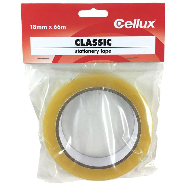 Cellux Classic Tape 18mm x 66m, strong adhesive tape for packaging, crafting, and repairs, reliable and versatile.