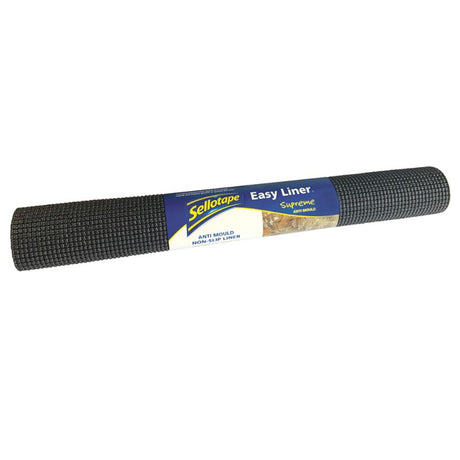 Sellotape Easy Liner Supreme in black, 508mm x 1520mm, anti-mould, non-slip storage solution for organized spaces.