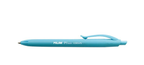 Light blue Milan P1 Touch Colours ballpoint pen with matching barrel, 1 mm tip, writes 1200 meters smoothly.