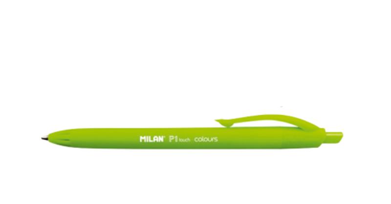 Light green Milan P1 Touch Colours Ballpoint Pen featuring a matching barrel and ink, 1 mm tip for precise writing.