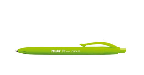 Light green Milan P1 Touch Colours Ballpoint Pen featuring a matching barrel and ink, 1 mm tip for precise writing.