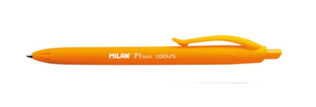 Vibrant orange Milan P1 Touch ballpoint pen with a sleek design and precision 1 mm tip for smooth writing.