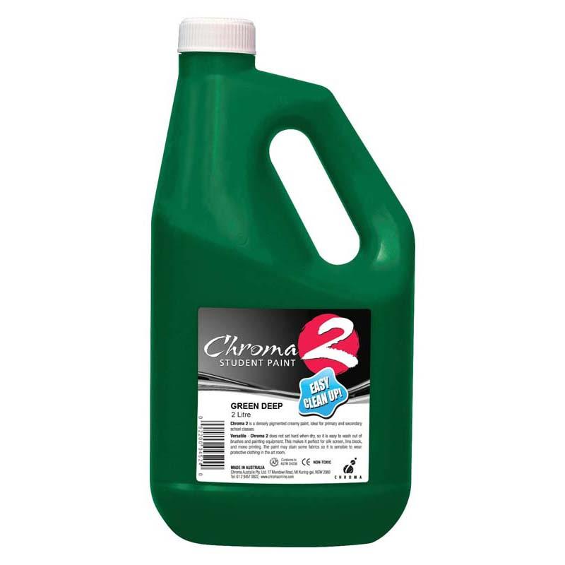 Chroma C2 Green Deep paint in 2 litres, non-toxic, vibrant coverage for interiors and exteriors, easily washable.
