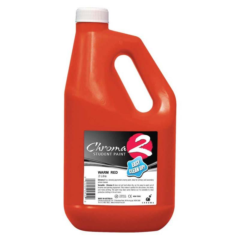 Chroma C2 2 Litre Warm Red paint, vibrant, non-toxic, water-based, ideal for artists and DIY projects on various surfaces.