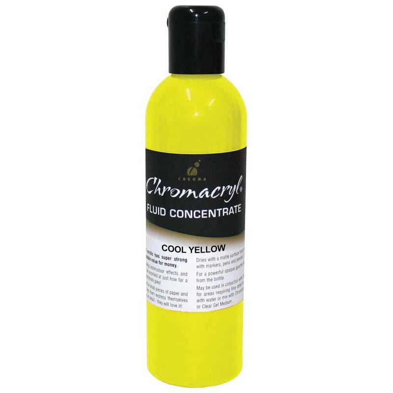 Chromacryl Fluid Concentrate in Cool Yellow 250ml, perfect for vibrant, versatile painting techniques and easy cleanup.
