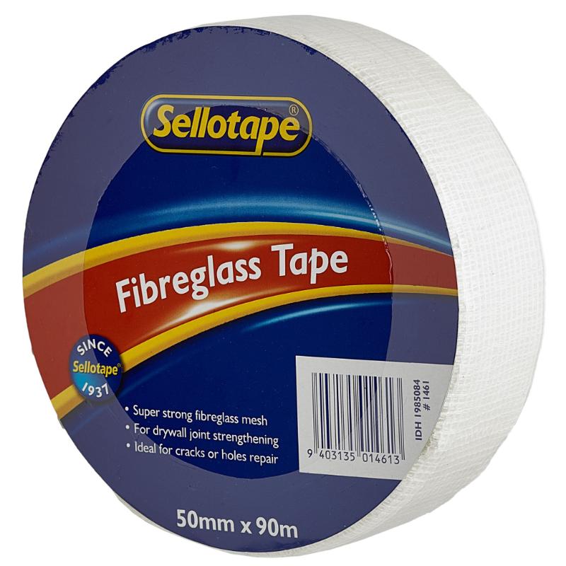 Durable Sellotape 1461 Fibreglass Tape, 50mm x 90m, ideal for seamless repairs and strong crack sealing for professionals and DIYers.