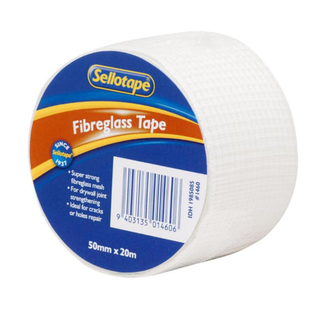 Sellotape 1460 Fibreglass Tape - 50mmx20m, ideal for durable drywall repairs and structural enhancements.