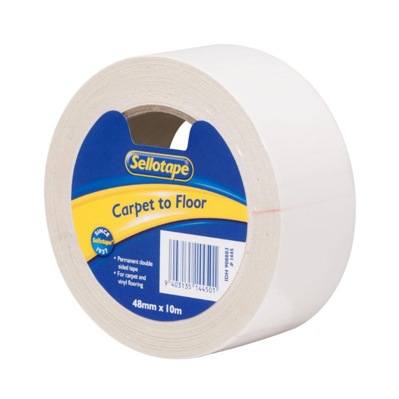 Sellotape 1445 Carpet Tape, 48mm x 10m, strong double-sided adhesive for secure carpet and flooring installation.