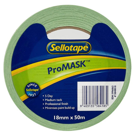 Sellotape 5840 ProMask 18mmx50m, a premium masking tape for clean lines in painting and crafting projects.