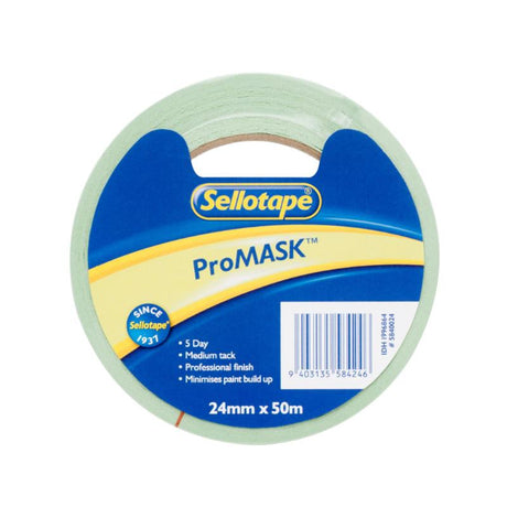 Sellotape 5840 ProMask 24mmx50m, a durable masking tape for clean edges during painting and DIY projects.