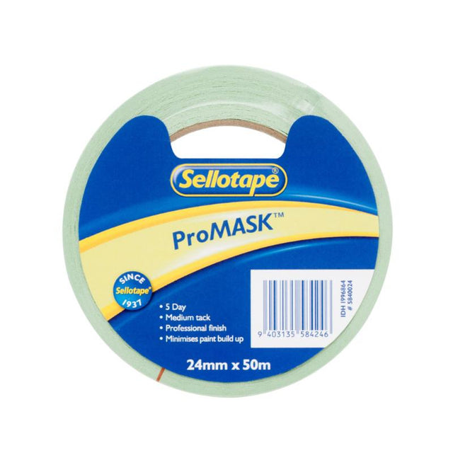 Sellotape 5840 ProMask 24mmx50m, a durable masking tape for clean edges during painting and DIY projects.