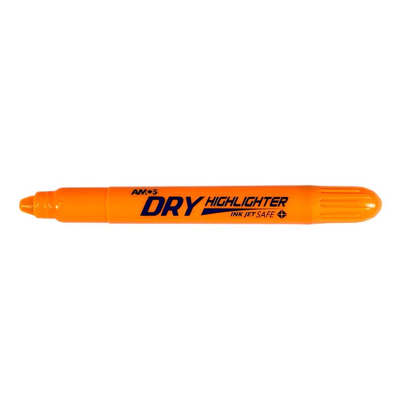 Vibrant Fluoro Orange Amos Dry Highlighter, perfect for vivid notes without bleed, ideal for students and professionals.